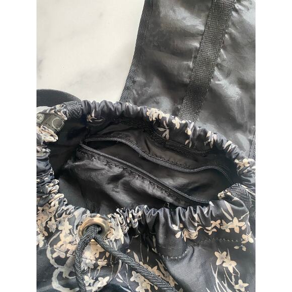 LeSportsac Black Floral Drawstring Backpack